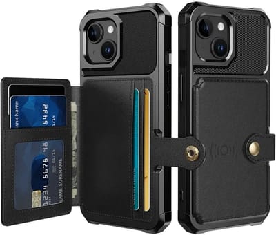 Portemonnee Hoesje Geschikt voor de Apple iPhone 15 - Back Cover met Pasjeshouder - Telefoonhoesje voor Pinpas - Kaarthouder op Achterkant - Case met Magneet voor Auto Houder Zwart