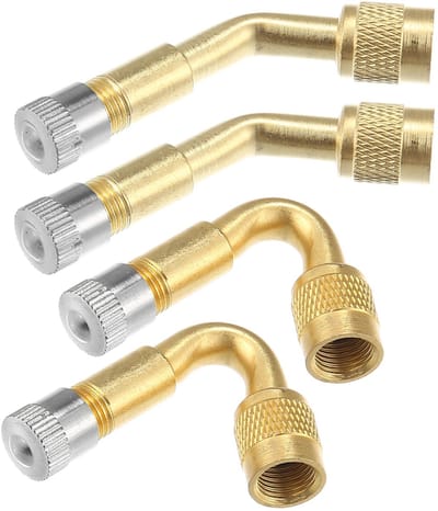 Dailygoods- Bandventielverlengstukken 45/135 Graden - 4 Stuks - Stofdop - Gouden Kleur - Metaal - Universeel Geschikt - Ventiel