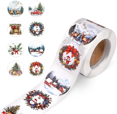 Dailygoods- Kerststickers 500 Stuks - 38mm Ronde Stickers - Vintage Kerstlabels - Kerstboom/Rendier/Kerstman - Voor Knutselen/Envelop Zegel - Gecoat Papier - Decoratiestickers