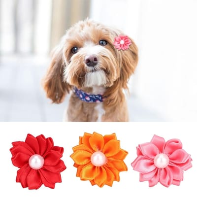 30 stuks kleurrijke haarstrikjes voor huisdieren, met parelversiering, geschikt voor puppy's, kleine katten en andere verzorgingsaccessoires. brown