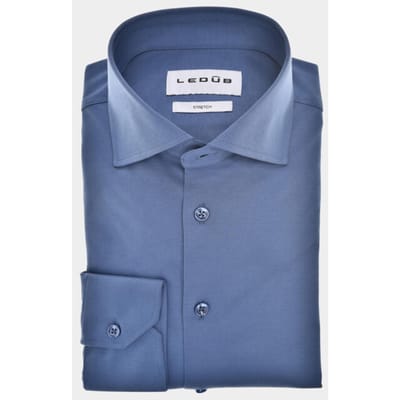 Ledub modern fit overhemd - jersey - middenblauw - Strijkvriendelijk - Boordmaat: 41