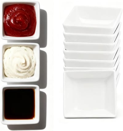 Saucekommen 12 Stuks Vierkante Dipschaaltjes - Wit - Corrosiebestendig - Ideaal voor sauzen en snacks - ShopVlot