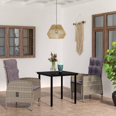 vidaXL - 3-delige - Tuinset - met - kussens - grijs - en - zwart