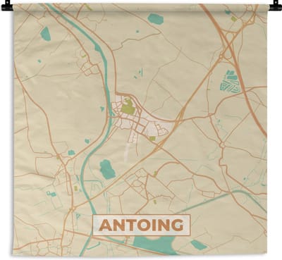 Wandkleed - Wanddoek - Kaart - Antoing - Plattegrond - Stadskaart - Vintage - 180x180 cm - Wandtapijt
