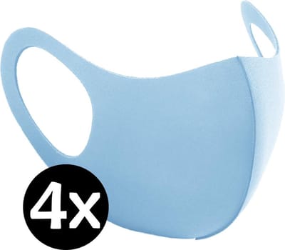 Mondkapje Wasbaar Blauw Mondmasker Wasbaar Mondkapje Wasbare Mondkapjes Niet Medisch Elastisch Universeel - 4 PACK