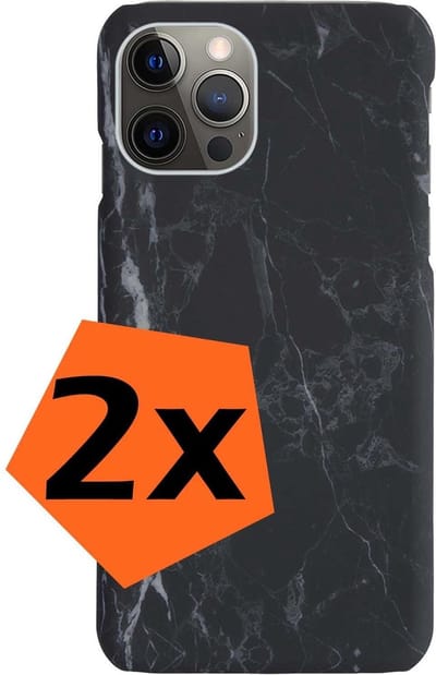 Hoesje Geschikt voor iPhone 11 Pro Hoesje Marmeren Case Hardcover Hoes Marmer - Hoesje Geschikt voor iPhone 11 Pro Marmer Hoes - Zwart - 2 PACK