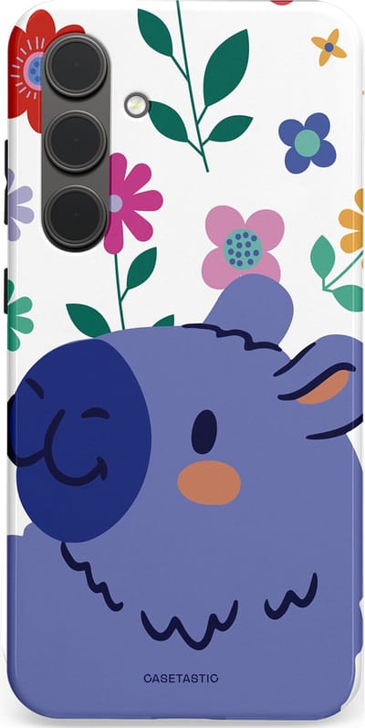 Casetastic Hoesje Geschikt voor Samsung S24 Plus - Stijlvolle Beschermende Duo-layer Case - Capibara Bloempje Blauw