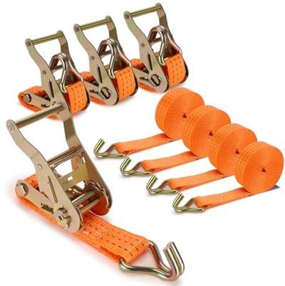 Spanbanden met ratel - 4 stuks, 6 m x 3,8 cm, tot 3000 kg belastbaar, robuuste sjorbanden