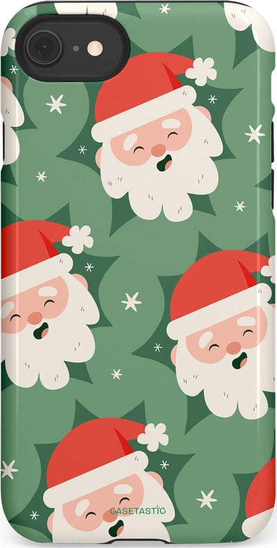 Casetastic hoesje geschikt voor Apple iPhone SE / Apple iPhone 7 / Apple iPhone 8 - Dubbellaagse bescherming - Vrolijke Kerstmannen in de Sneeuw - Fashion Case - Saliegroen Wit Perzik Crème