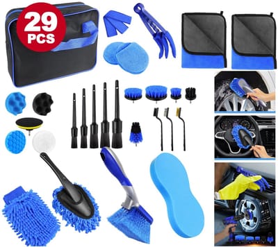 Hutjemutje - 29 delige auto reinigingsset - auto detailleringsborstelset - auto wasborstel - auto was set - blauw - zwart