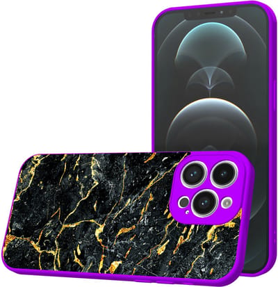 Smartphonica Telefoonhoesje Geschikt voor iPhone 12 Pro Max met Zwart Goud Marmer opdruk - TPU Back Cover Case Black Gold Marble Design - Paars geschikt voor iPhone 12 Pro Max