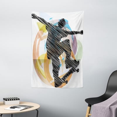 ABAKUHAUS Tienerkamer Tapijt, Skater Schetskunst, Woonkamer Slaapkamer Wanddoek Zijdezacht Satijn Tapijt, 100 x 150 cm, Meerkleurig