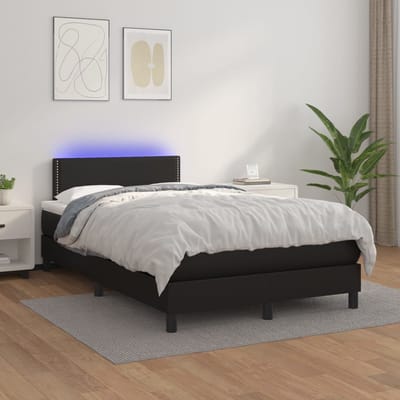 vidaXL - Boxspring - met - matras - en - LED - kunstleer - zwart - 120x200 - cm