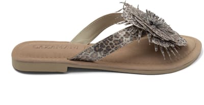 Lazamani - Nomi Dames Teenslippers Suede Silver Leopard - Maat 37
