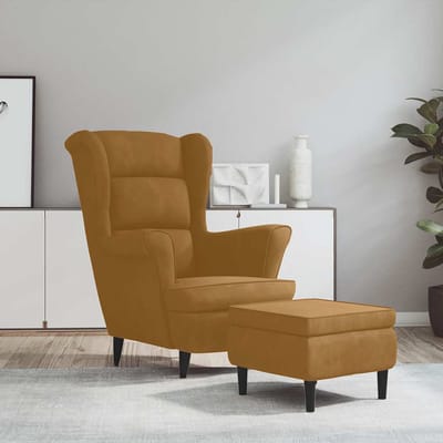 vidaXL - Fauteuil - met - voetenbank - fluweel - bruin