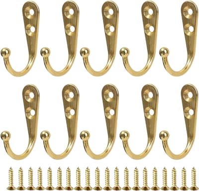 20 stuks Metalen Wandhaken met Schroeven – Wandhaak, Kapstokhaak, Opberg Rek voor Jassen, Handdoeken, Tassen, Keuken & Badkamer - Goud