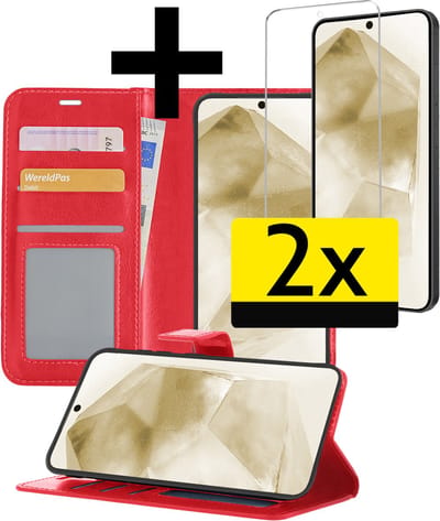 Hoesje - Met 2x Screenprotector - Geschikt voor Samsung Galaxy A55 - Luxe Pasjeshouder - Bookcase Portemonee - Flip Case - Kunstleer Book Case - Flipcase Hoes - Book Cover - Walletcase - Portemonneehoes - Telefoonhoesjes - Rood