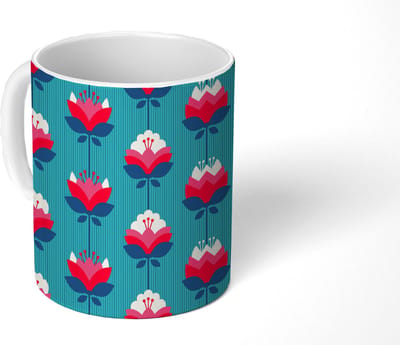 Mok - Koffiemok - Patronen - Retro - Bloemen - Lelie - Mokken - 350 ML - Beker - Koffiemokken - Theemok
