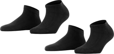 FALKE Happy 2-Pack kort eenkleurig katoen multipack sneakersokken enkelsokken dames zwart - maat 35-38