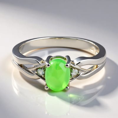 Cavill - Zilveren ring - 925 Sterling zilver - 0,51 ct chrysopraas Ovaal Cabochon - 0,041 ct witte topaas Briljant - Elegante ring maat 17