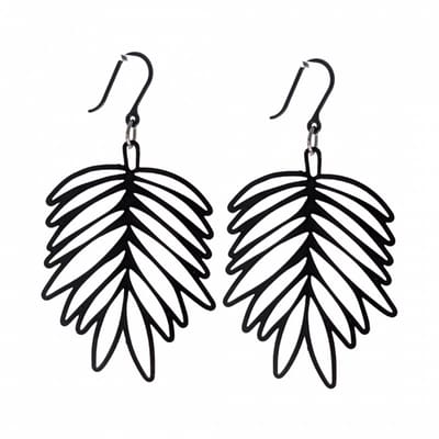 Lange Oorbellen Zwart blad- 100%allergievrij-Charme Bijoux