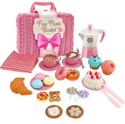 Jawes – Picknick Speelset Kinderen – Roze - Rollenspel – Servies – Koffiekannetje – Picknickmand – Educatief Speelgoed – Picknick Spel – Doen Alsof Spel – Speelset vanaf 3 jaar