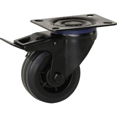Meso Zwenkwiel rubber met rem zwart 100mm - 75kg draagvermogen