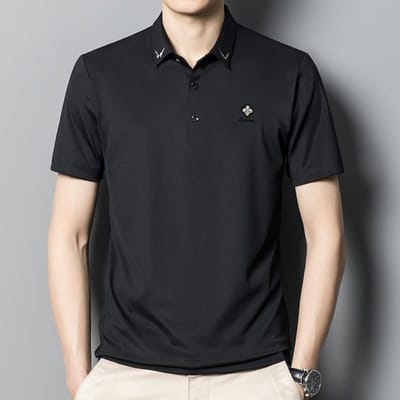 T-shirt à revers pour homme, style décontracté, style polo à losanges, pour homme d'âge moyen XXXXL black