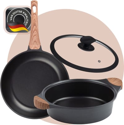 Rosmarino Pannenset inductie - Koekenpan 28 cm - Cooltouch handgreep - Zwart