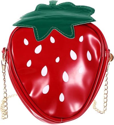 Mini Handbag met Fruit Design - Schoudertas voor Dames van PU Leer - Aardbei Kettingtas, Cosmetica Tas, Mode Accessoire voor Verjaardag en Zomer Cadeau, 19x16cm