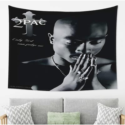 1 Stuk 2Pac Tupac Shakur Wandkleed Voor Slaapkamer Woonkamer, Coole Kamer Spullen, Groot Formaat, Polyester 2D Print, Slaapkamer Spullen, Mus 60X90cm