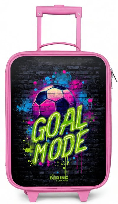 NoBoringSuitcases.com® - Kinderkoffer roze - Kindertrolley meisje - Neon - Graffiti - Voetbal - Kleurrijk - Koffer kind lichtgewicht - Reiskoffer trolley voor kinderen - Koffertje met lichtgevende wieltjes - Rolkoffer