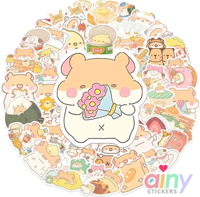 Ainy Hamster Stickers 50 stuks voor bullet journal, fotoalbum, laptop, telefoon, waterfles en zelfs als muursticker of geschenksticker. Beloningsstickers / knutselen stickervellen voor kinderen en volwassenen