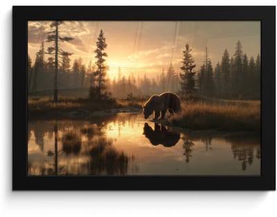 Poster in lijst - Fotolijst 30x20 cm - Posters - Beer - water - Bos - Ochtendlicht - Posterlijst zwart - Decoratie - Wanddecoratie woonkamer - Muurdecoratie slaapkamer