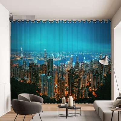 Moderne Stadsnachtzicht Gedrukte Gordijnen voor Slaapkamer Woonkamer Raam 2 panelen Oogjes Top Tunnelzak Haken cortinas Groot Formaat (50Wx50H)x2(CM)&Grommet Top