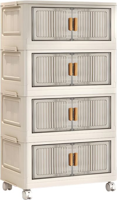 Opbergkast - Voor woonkamer - 4-laags, stapelbaar, opvouwbaar, met wielen, grote capaciteit lade-opbergbox - [Materiaal/kleur niet opgegeven] - WIT