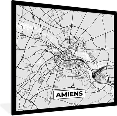 Fotolijst incl. Poster - Plattegrond - Kaart - Stadskaart - Frankrijk - Amiens - 40x40 cm - Posterlijst