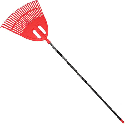KOTARBAU® Bladhark, Tuinhark van Kunststof, 50 cm, met Aluminium Steel, 150 cm, Extra-Click, Gazonhark, Waaierbezem, Stevige Hark, Hark voor Gras Tuin Gazon, Rood & Zwart