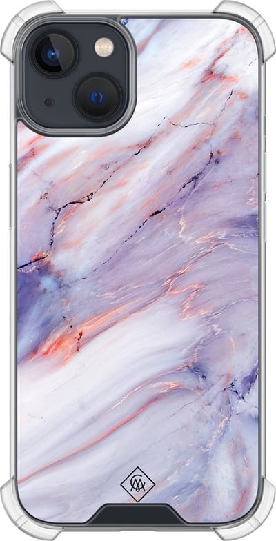 Casimoda® hoesje - Geschikt voor iPhone 13 Mini - Marmer Paars - Shockproof case - Extra sterk - TPU/polycarbonaat - Roze, Transparant