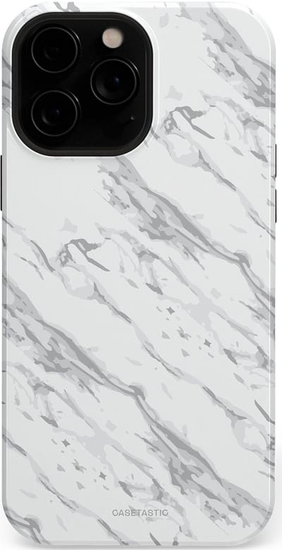 Casetastic hoesje geschikt voor Apple iPhone 13 Pro Max - MagSafe - Dubbellaagse bescherming - Arctisch Marmer - Fashion Case - Wit Lichtgrijs