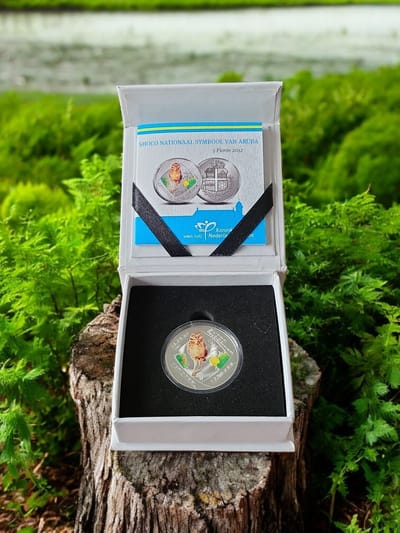 Aruba 5 Florin 2012 - De Shoco (Nationaal Symbool) | Zilveren Proof Munt | 925 Sterling Zilver | 11,9 Gram | Exclusief Verzamelaarsitem