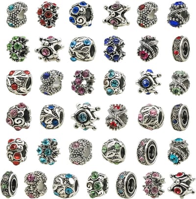 30 stks Europese Vrouwen Antieke Tibetaanse Emaille Spacer Legering Strass Spacer Kralen 14x10.5mm voor Sieraden Maken Armband Snake Chain, 6 cm x 6 cm x 1 cm, Metaal