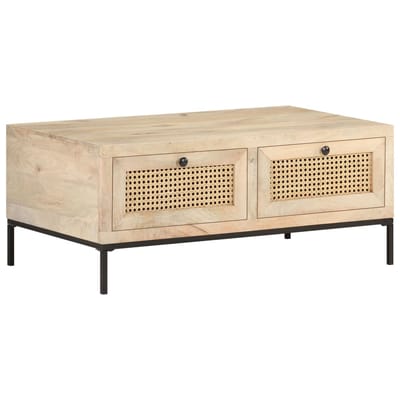 vidaXL - Salontafel - 90x50x37 - cm - massief - mangohout - en - natuurlijk - riet