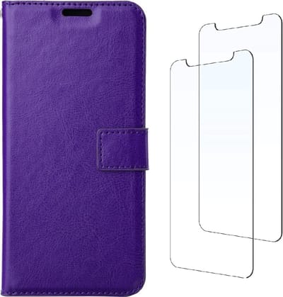LuxeBass Boekhoesje en 2x Screenprotector geschikt voor iPhone 13 Pro - Paars - telefoonhoes - gsm hoes - telefoonhoesjes