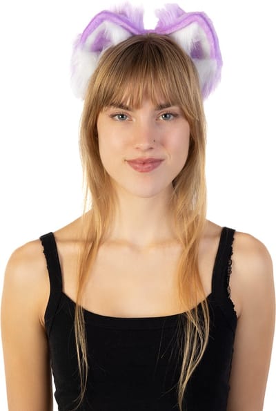 KIMU® Haarband Furry Oortjes Paars Wit - Kat Poes Vos Diadeem Dons Dieren - Evenement Dierenoren Oor Oren Vilt Lynx Hond Wolf Haren Festival