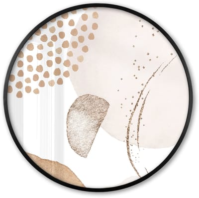 Poster in lijst Rond - Fotolijst 60x60 cm - Posters - Watercolor - Pastel - Beige - Abstract - Modern - Ronde posterlijst zwart - Decoratie - Wanddecoratie woonkamer - Muurdecoratie slaapkamer