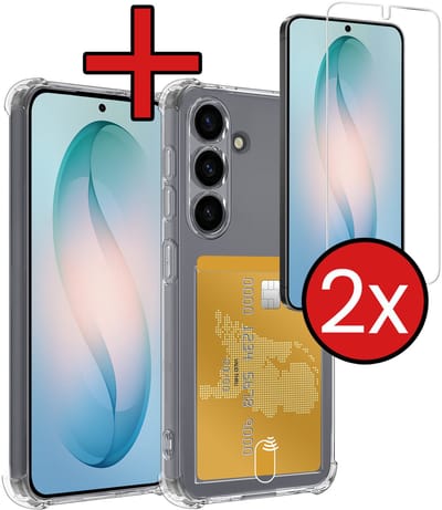 Hoesje - Geschikt voor Samsung Galaxy S26 - Met 2x Screenprotector - Pashouder - Kaarthouder - Back Cover - Telefoon Hoes Shockproof - Siliconen Case - Shock Proof - Pasjes Houder - Telefoonhoes - Transparant