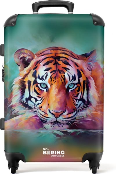 NoBoringSuitcases.com® Koffer - Tijger - Olieverf - Dieren - Kunst - Reiskoffer - Trolley - Grote koffer - Lichtgewicht - Hardcase - 66 cm - TSA slot - 20 kg bagage - 72 liter
