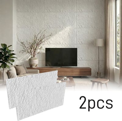 Froadp 2 stuks Plaatwerk met rotslook, 120 x 60 cm, 3 cm dik wandpanelen, PU-wandbekleding Zuiver wit