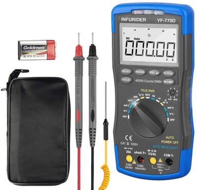 Digitale multimeter met automatische bereikfunctie en stroomtang - hFE-test, spannings- en stroommeting, temperatuur, weerstand en capaciteit